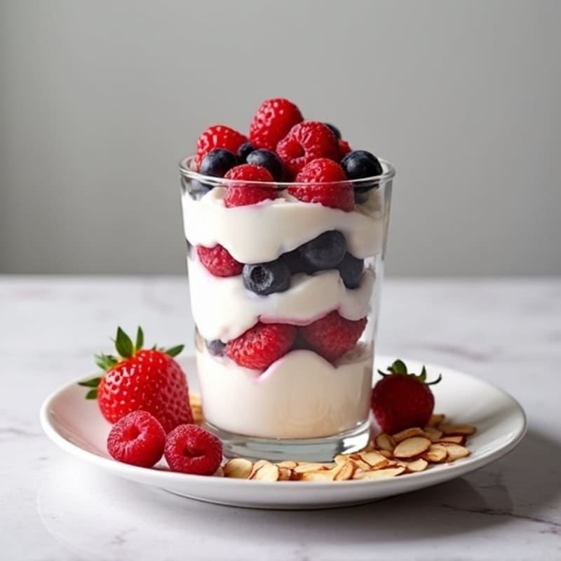 Greek Yogurt Protein Parfait with Mixed Berries and Almonds