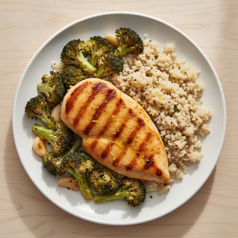 Grilled Chicken Breast with Roasted Broccoli and Quinoa