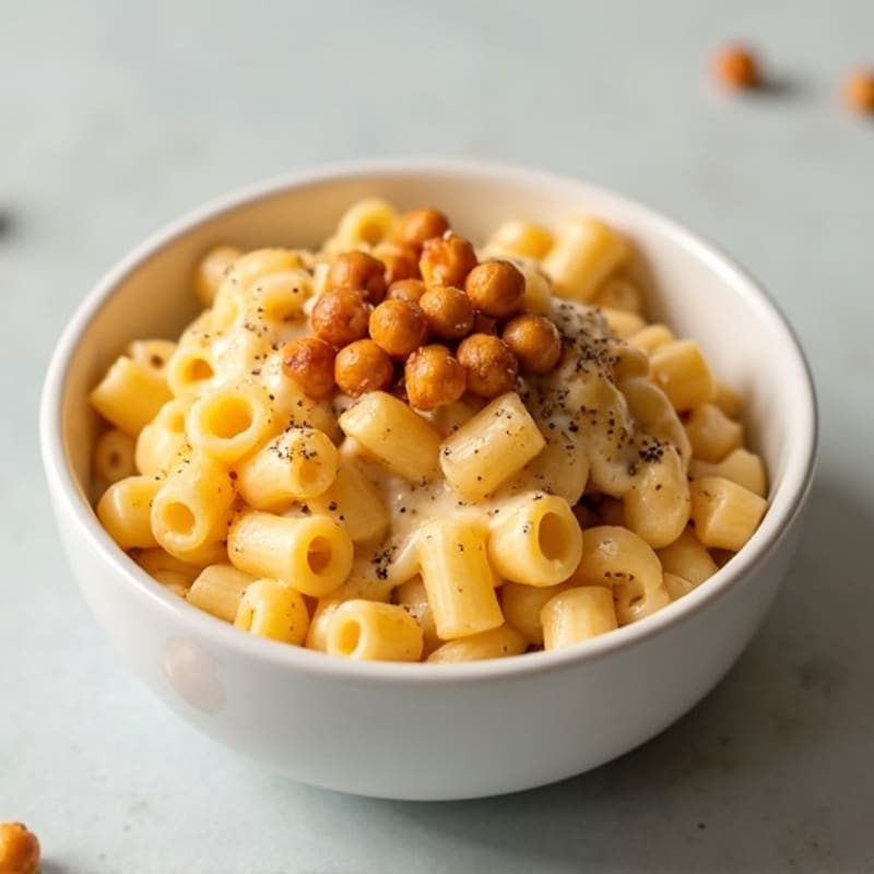 High-Protein Mac and Cheese with Crunchy Chickpea Topping