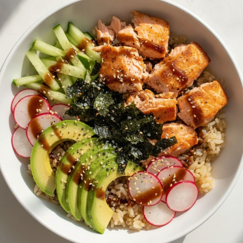 Sushi Rice Bowl with Salmon and Avocado