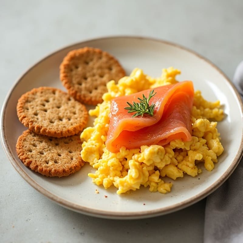 Creamy Smoked Salmon Scramble with Rice Cakes