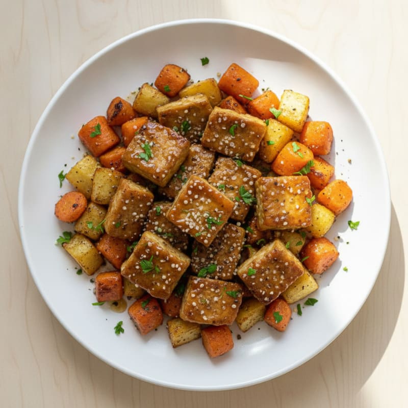 Maple-Glazed Tempeh with Roasted Root Vegetables