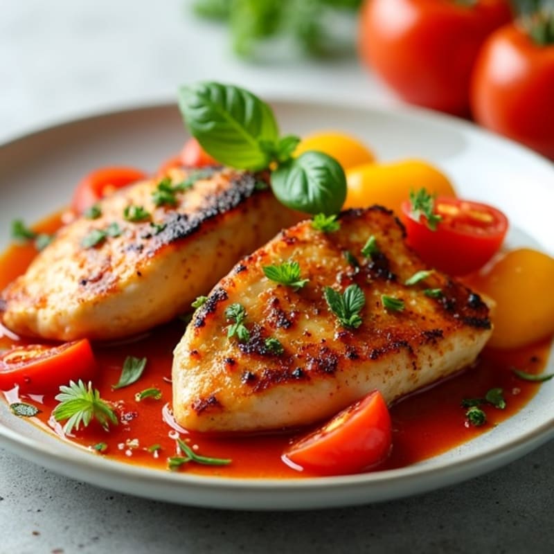 Tender Chicken with Roasted Bell Peppers and Savory Tomato Herb Sauce