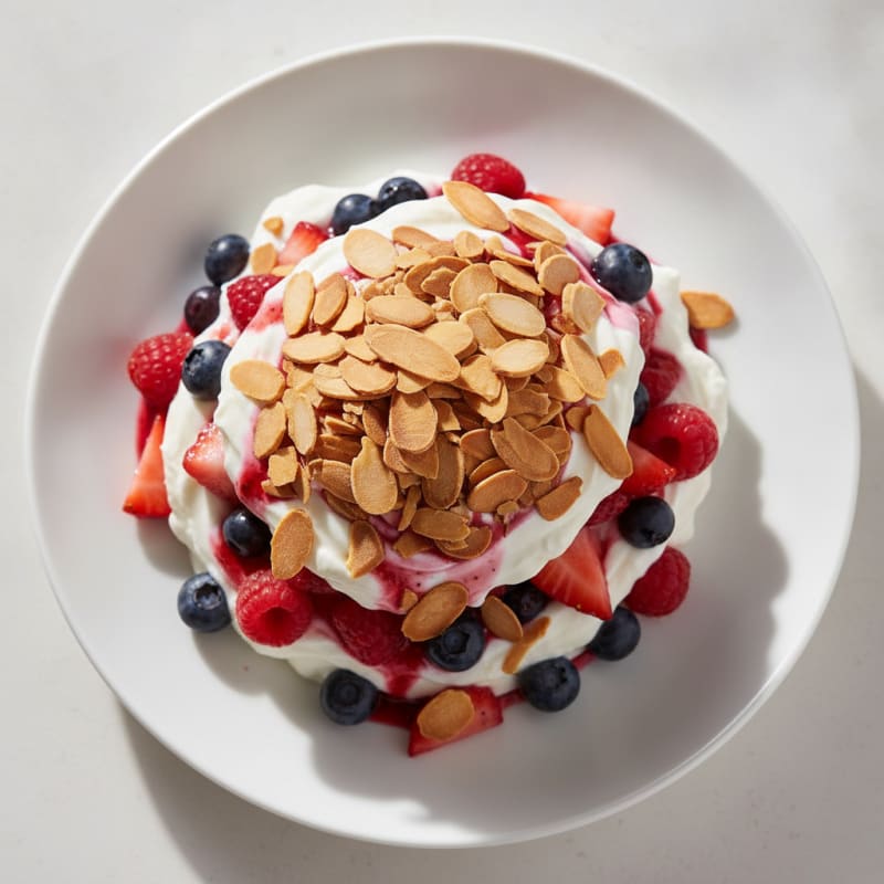 Greek Yogurt Protein Parfait with Mixed Berries and Almonds