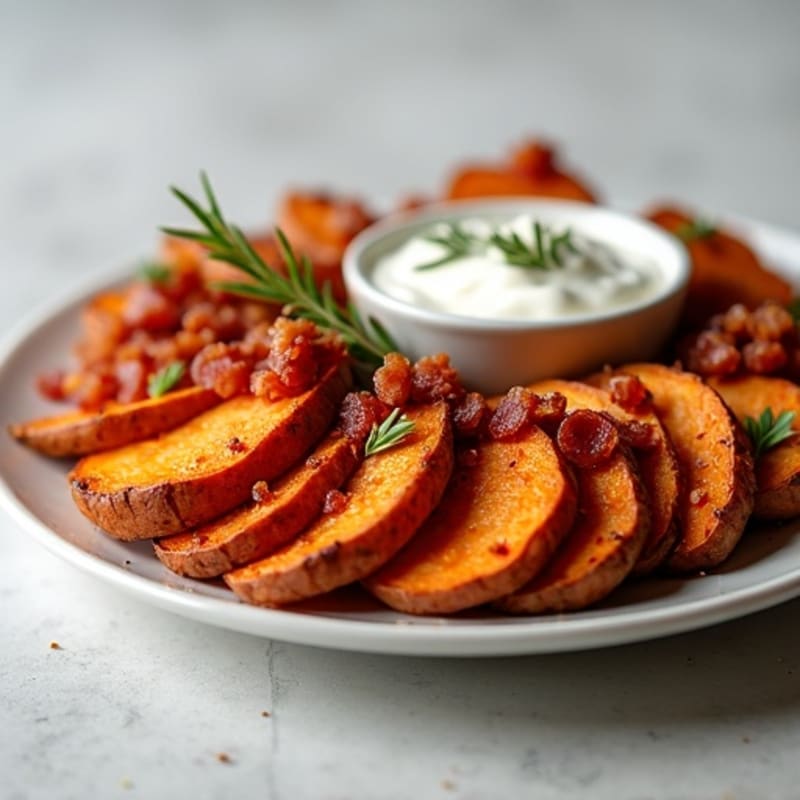 Crispy Sweet Potato Wedges with Turkey Bacon Crumbles