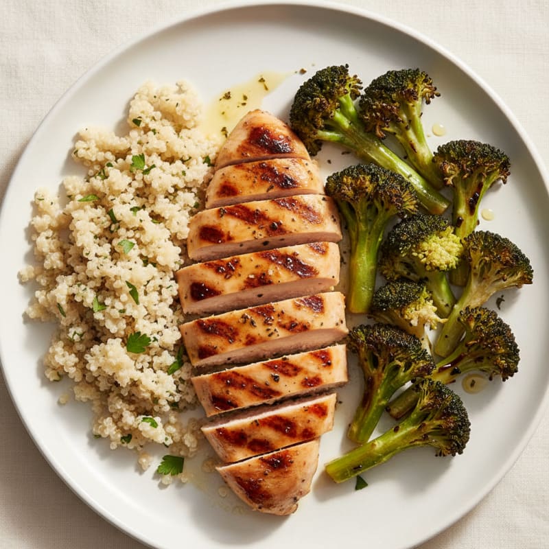 Grilled Chicken Breast with Quinoa and Roasted Broccoli