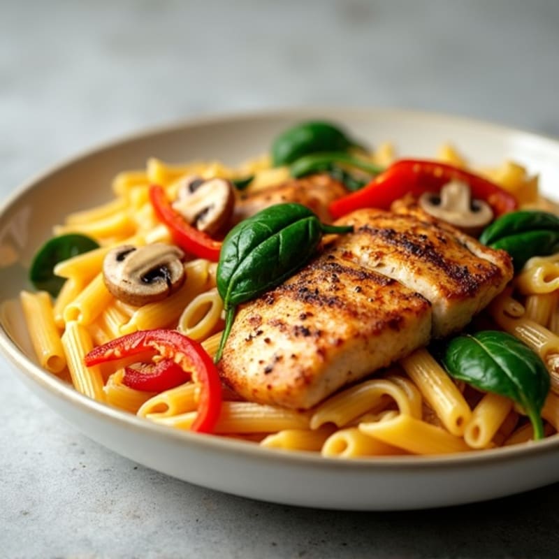 Spicy Cajun Chicken and Creamy Vegetable Pasta