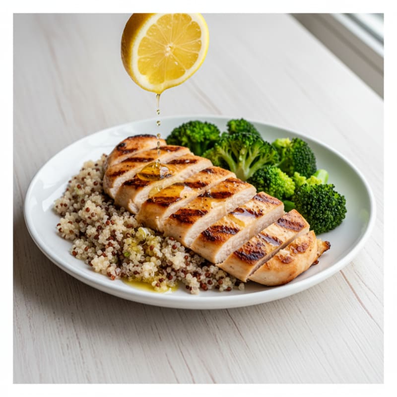 Grilled Chicken Breast with Quinoa and Steamed Broccoli