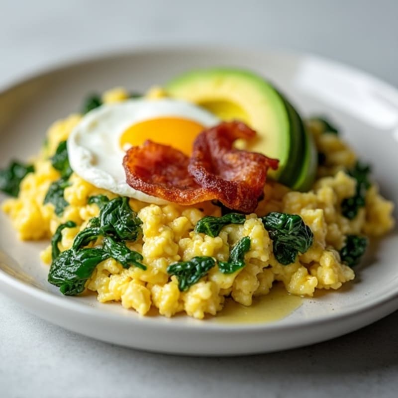 Cottage Cheese Scramble with Spinach and Turkey Bacon