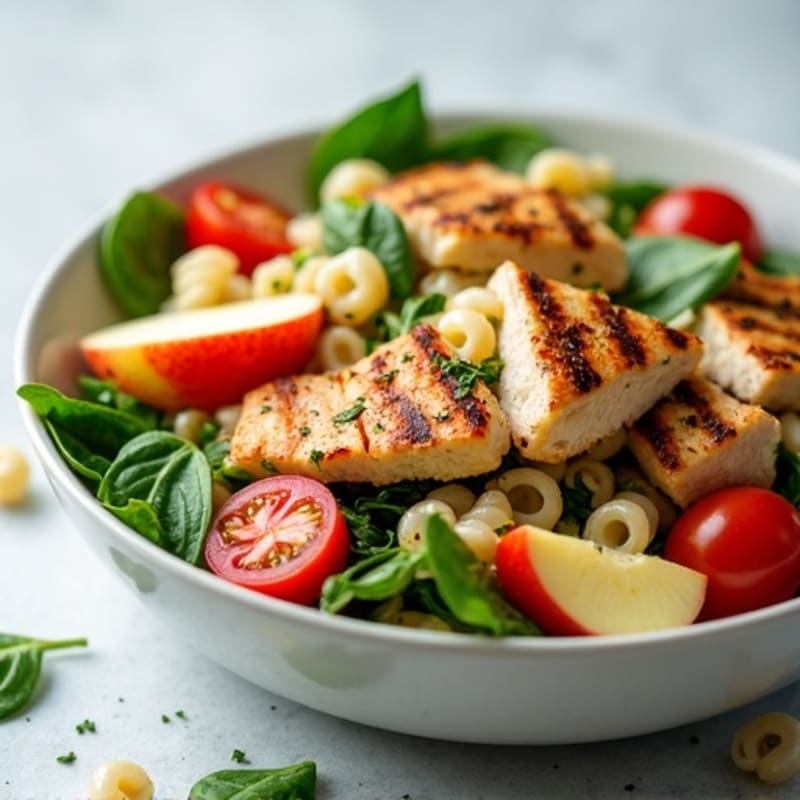 Grilled Chicken Pasta Salad with Spinach and Tomatoes