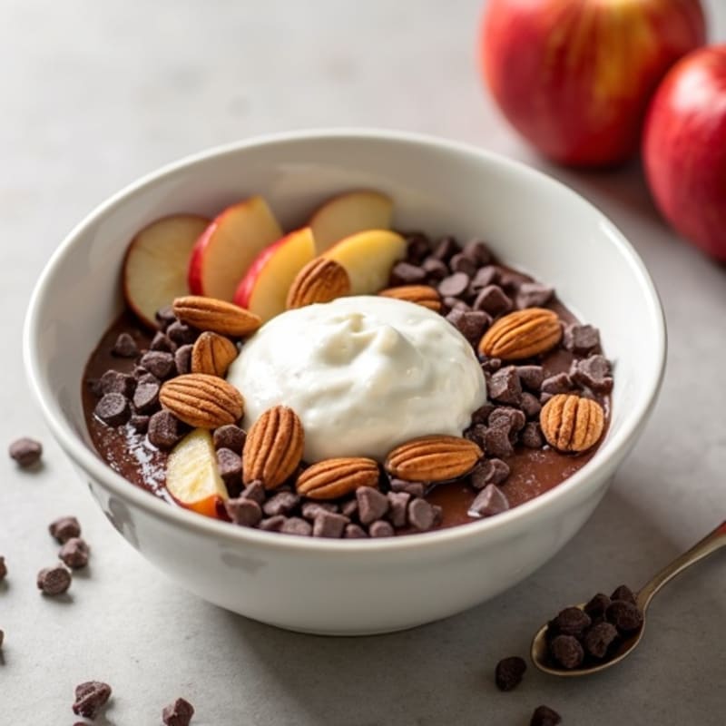Greek Yogurt Protein Bowl with Dark Chocolate, Nuts, and Apples