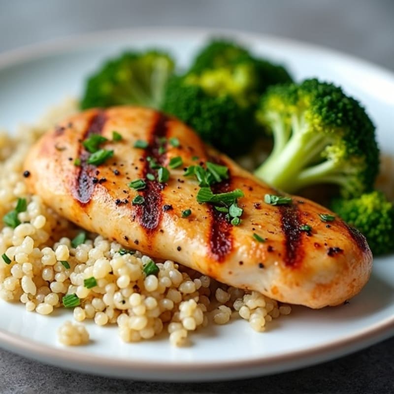 Grilled Chicken Breast with Quinoa and Roasted Broccoli