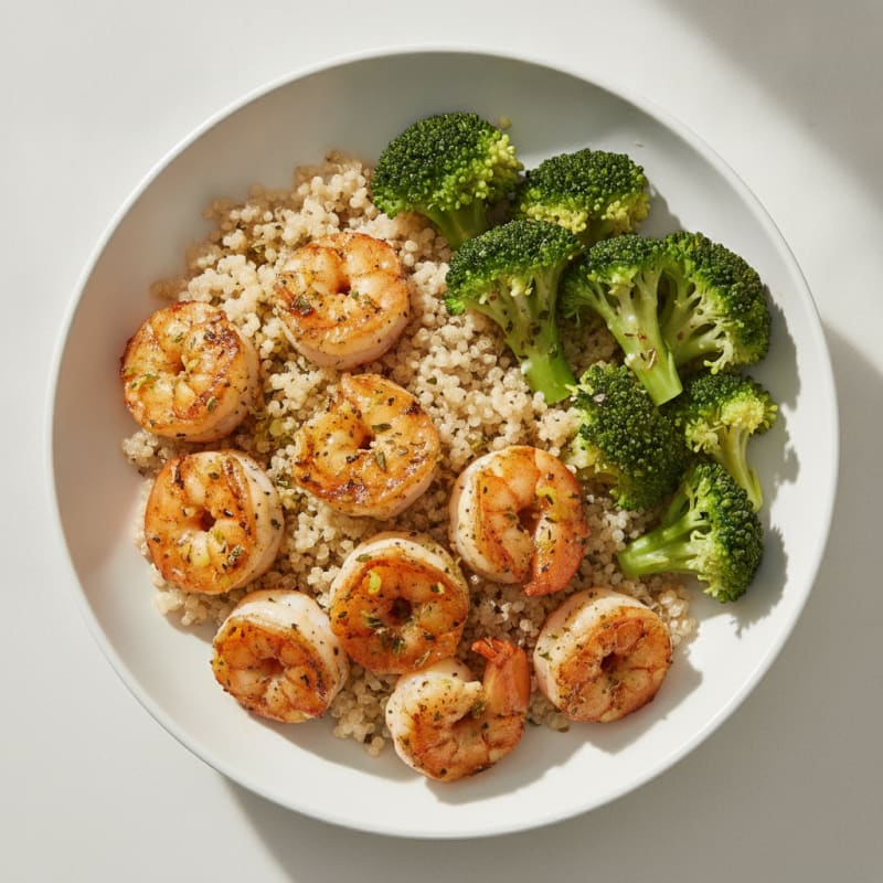 Grilled Shrimp and Quinoa Bowl with Steamed Broccoli