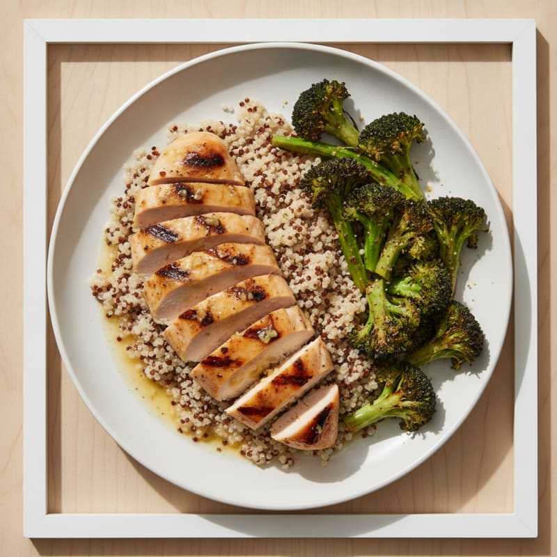 Grilled Chicken Breast with Quinoa and Roasted Broccoli