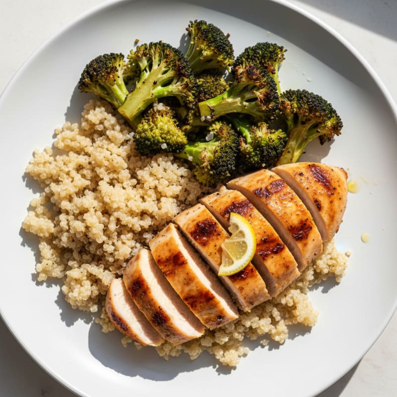 Grilled Chicken Breast with Quinoa and Roasted Broccoli