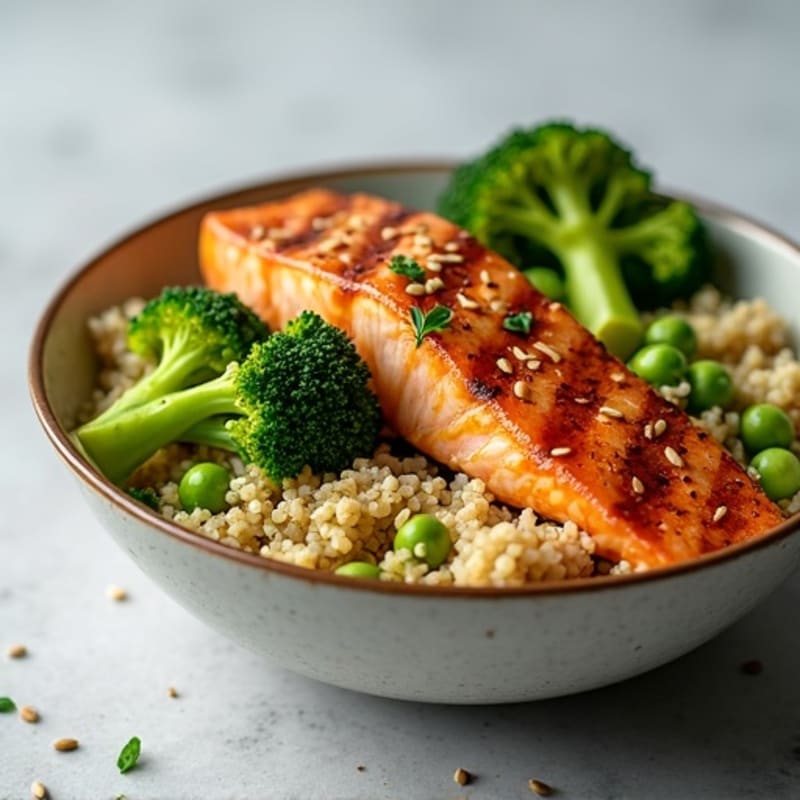 Grilled Salmon and Quinoa Power Bowl with Roasted Broccoli