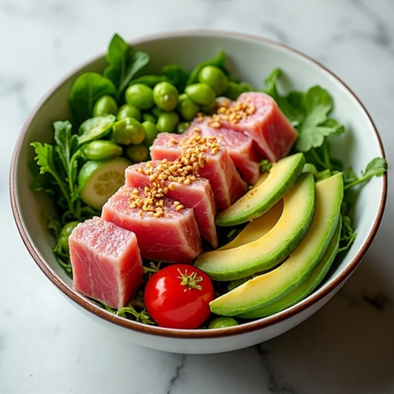 Tuna Poke with Fresh Greens and Creamy Avocado