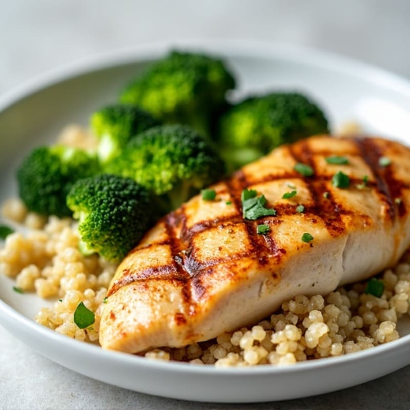 Grilled Chicken Breast with Quinoa and Steamed Broccoli