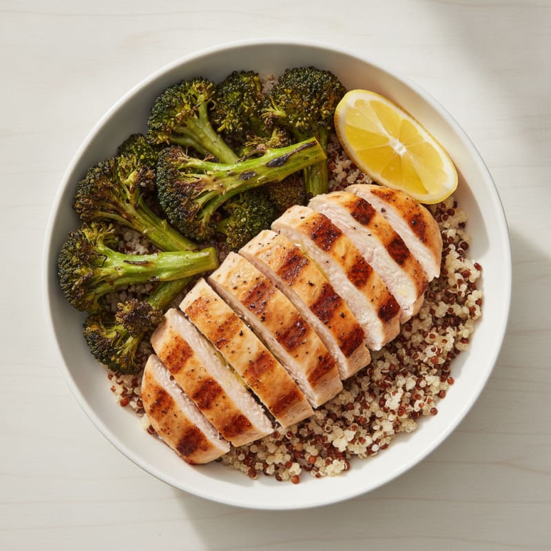 Grilled Chicken and Quinoa Power Bowl with Roasted Broccoli