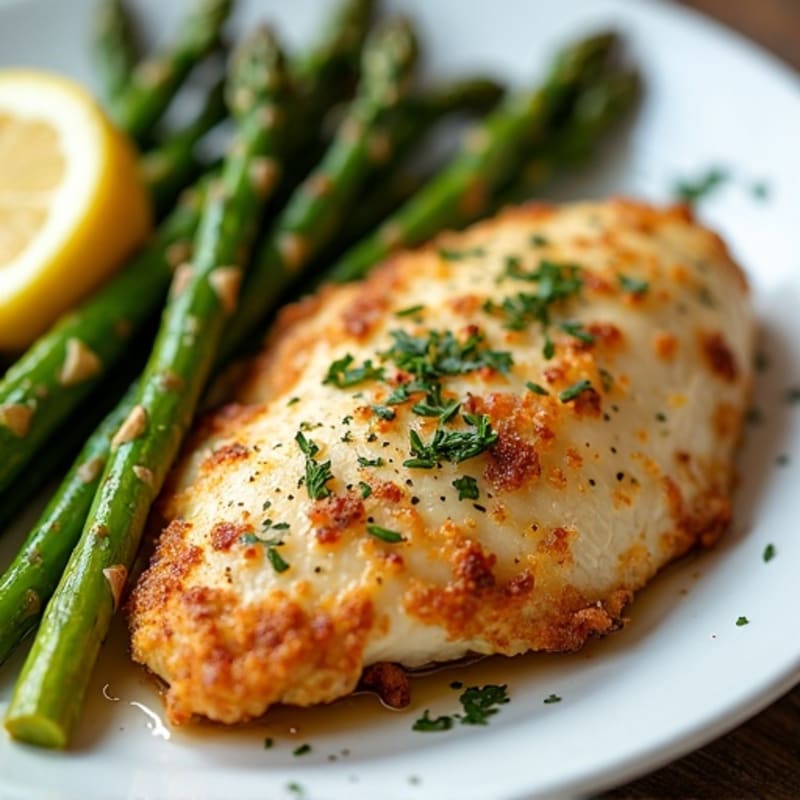Crispy Lemon Herb Baked Chicken Breasts with Roasted Asparagus