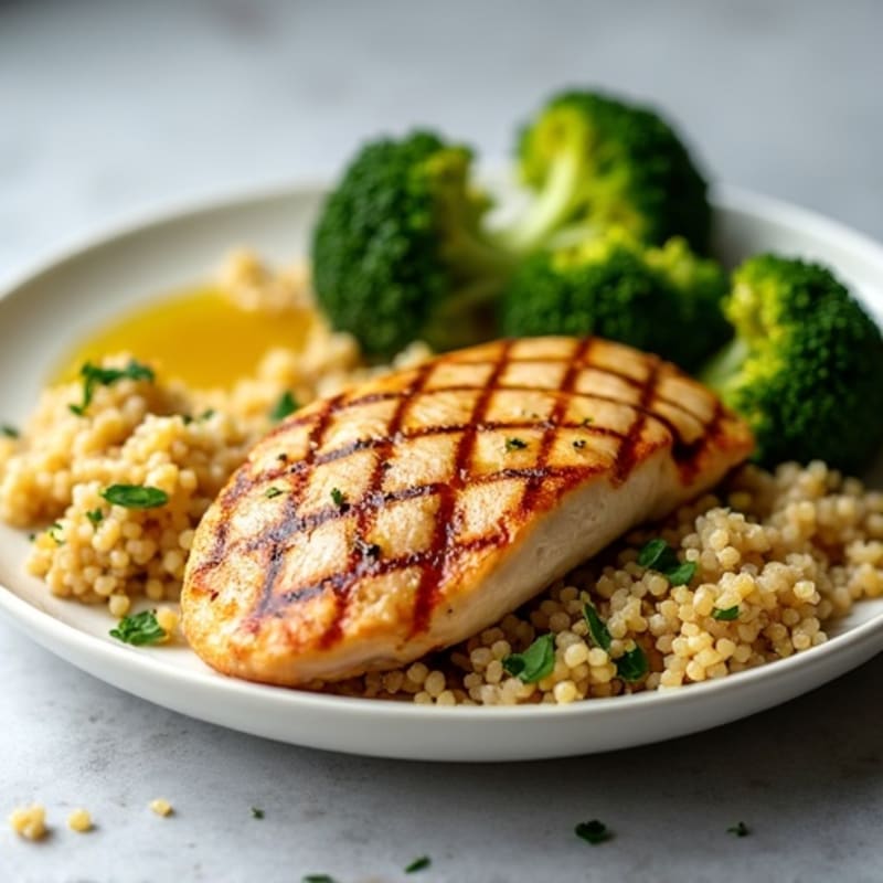 Grilled Chicken Breast with Quinoa and Roasted Broccoli