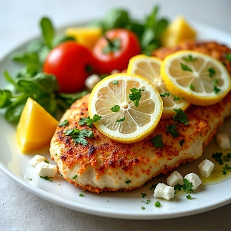 Crispy Lemon Herb Chicken with Feta and Fresh Vegetables