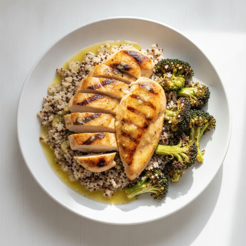 Grilled Chicken Breast with Quinoa and Roasted Broccoli