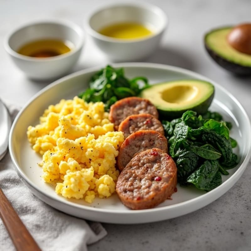 Egg White Scramble with Turkey Sausage and Sautéed Spinach