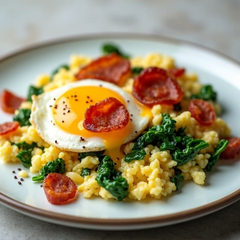 Cottage Cheese Egg Scramble with Spinach and Turkey Bacon