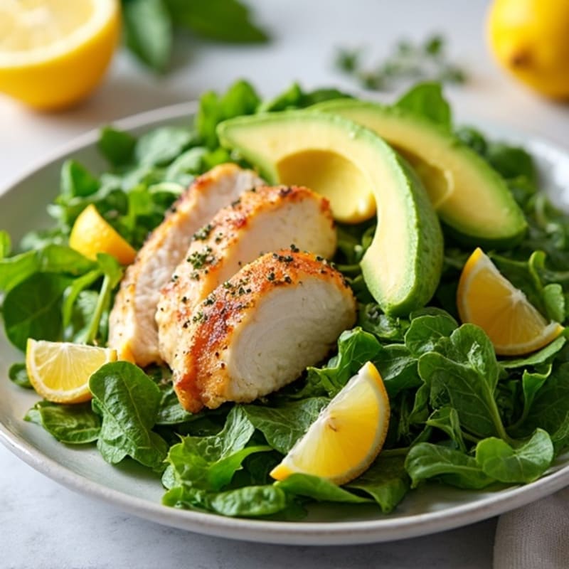 Crispy Green Salad with Lemon-Herb Chicken and Creamy Avocado