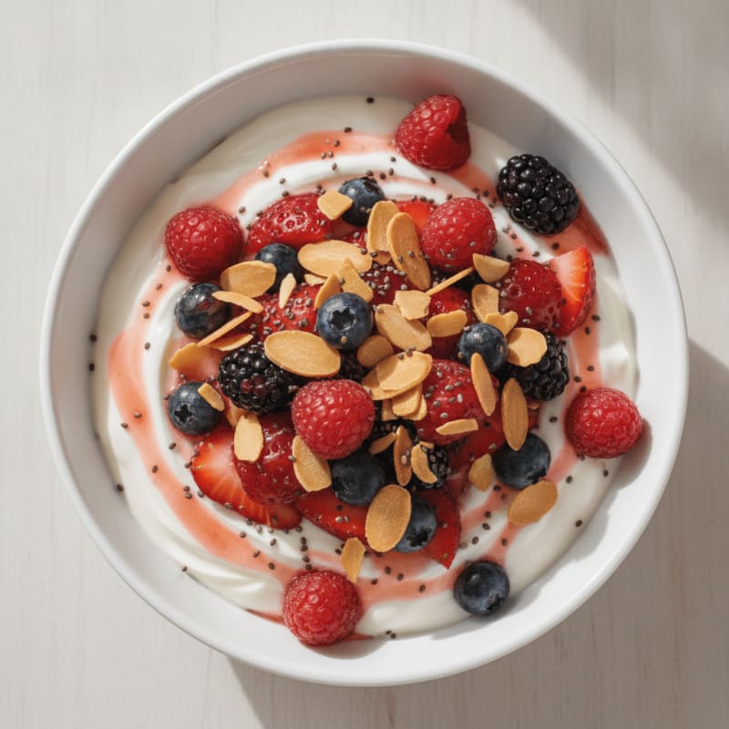 Greek Yogurt Protein Parfait with Mixed Berries and Almonds
