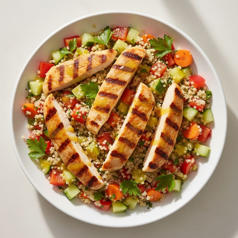 Grilled Chicken and Quinoa Salad with Crunchy Vegetables