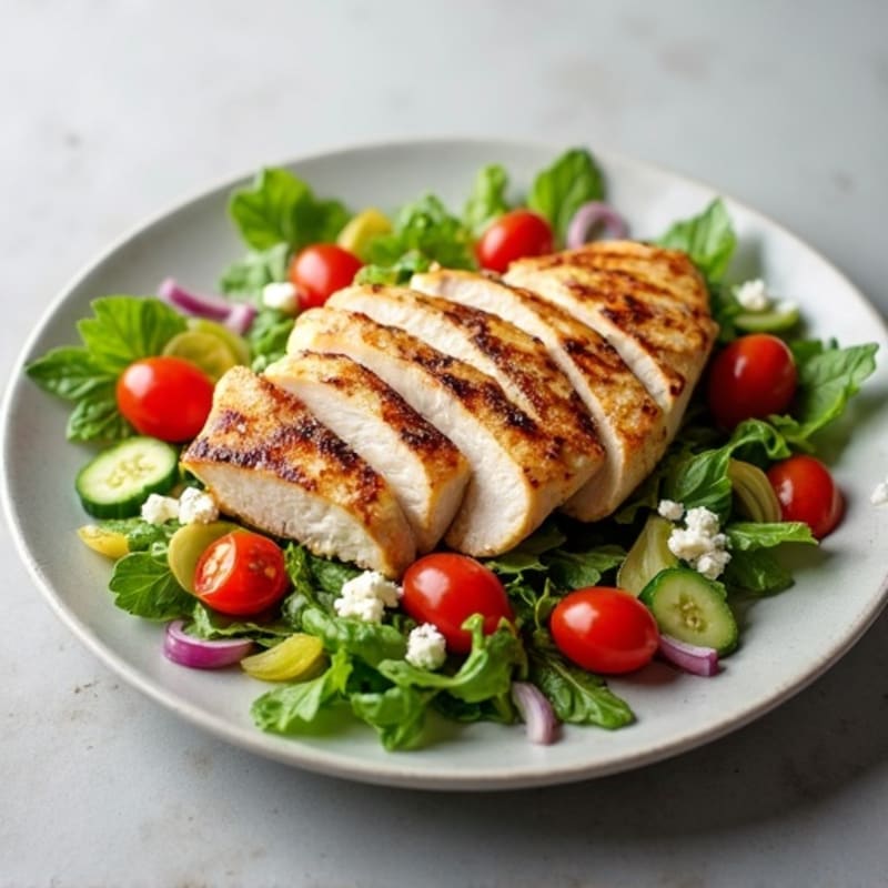 Grilled Chicken with Fresh Feta and Crispy Vegetable Salad