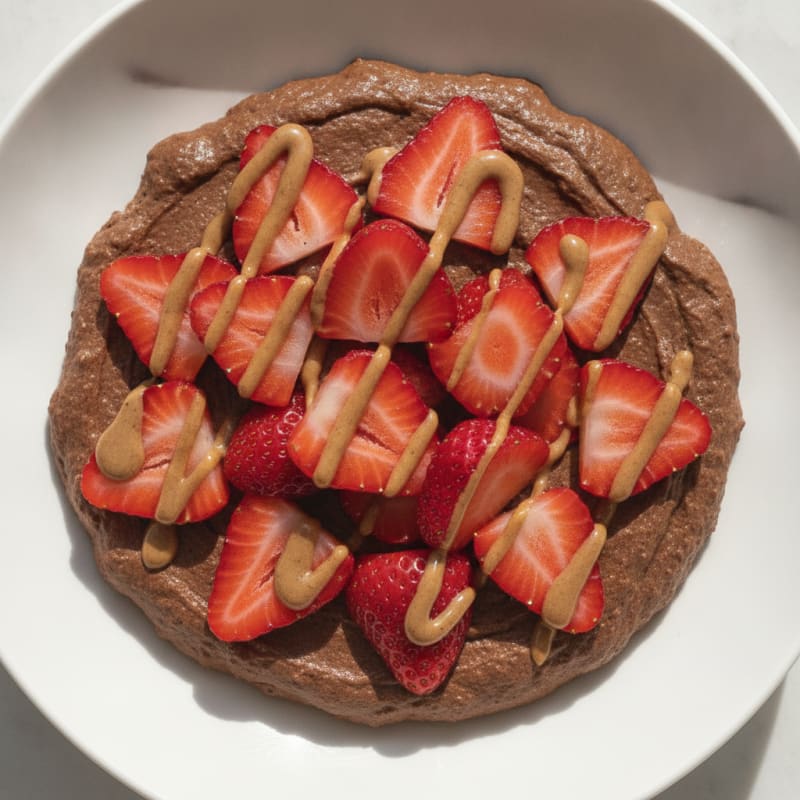 Silky Chocolate Protein Pudding with Sliced Strawberries