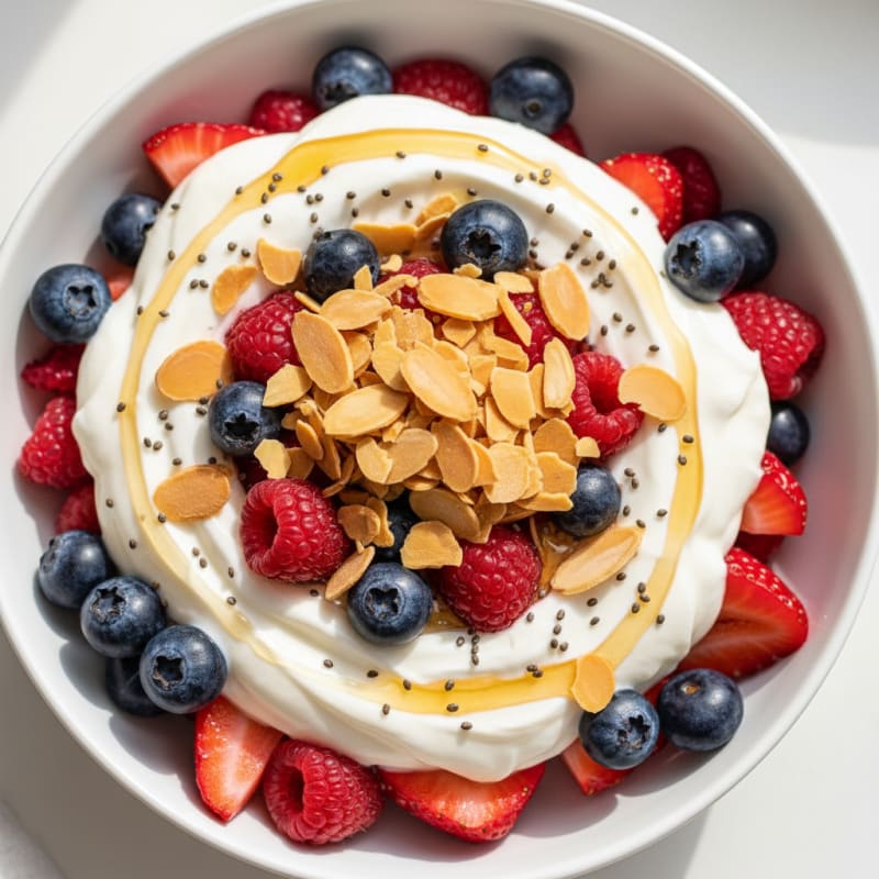 Greek Yogurt Protein Parfait with Mixed Berries and Almonds