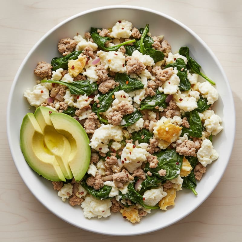 Egg White and Turkey Spinach Scramble