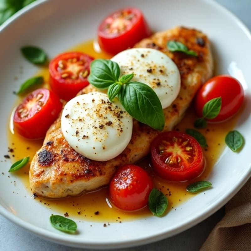 Sheet Pan Chicken with Roasted Tomatoes, Fresh Mozzarella, and Basil