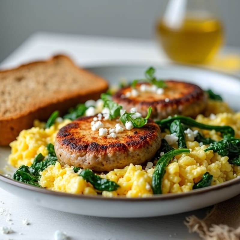 Egg White and Turkey Sausage Scramble with Spinach and Feta