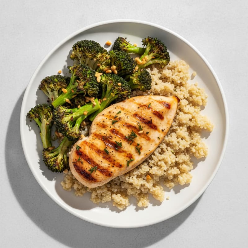 Grilled Chicken Breast with Quinoa and Roasted Broccoli