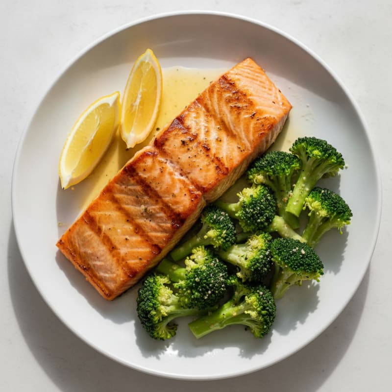 Seared Salmon with Steamed Broccoli