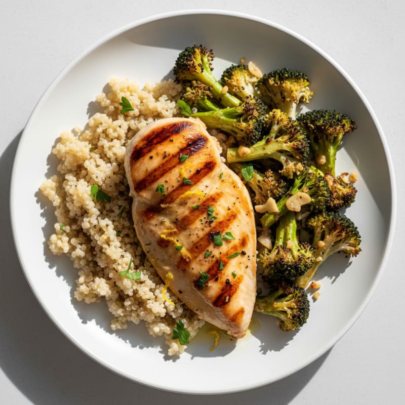 Grilled Chicken Breast with Quinoa and Roasted Broccoli
