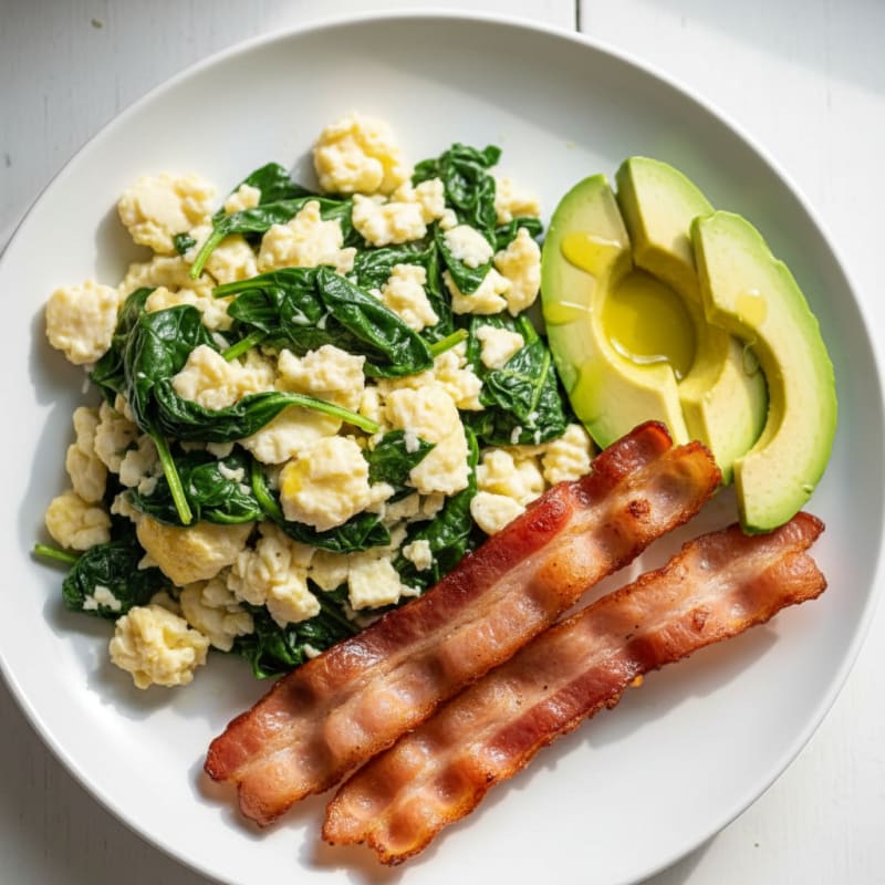 Crispy Turkey Bacon and Egg White Scramble with Spinach