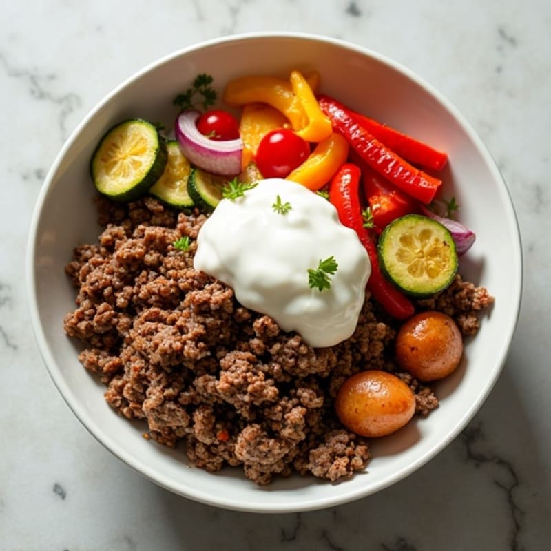 Ground Beef and Roasted Vegetable Power Bowl
