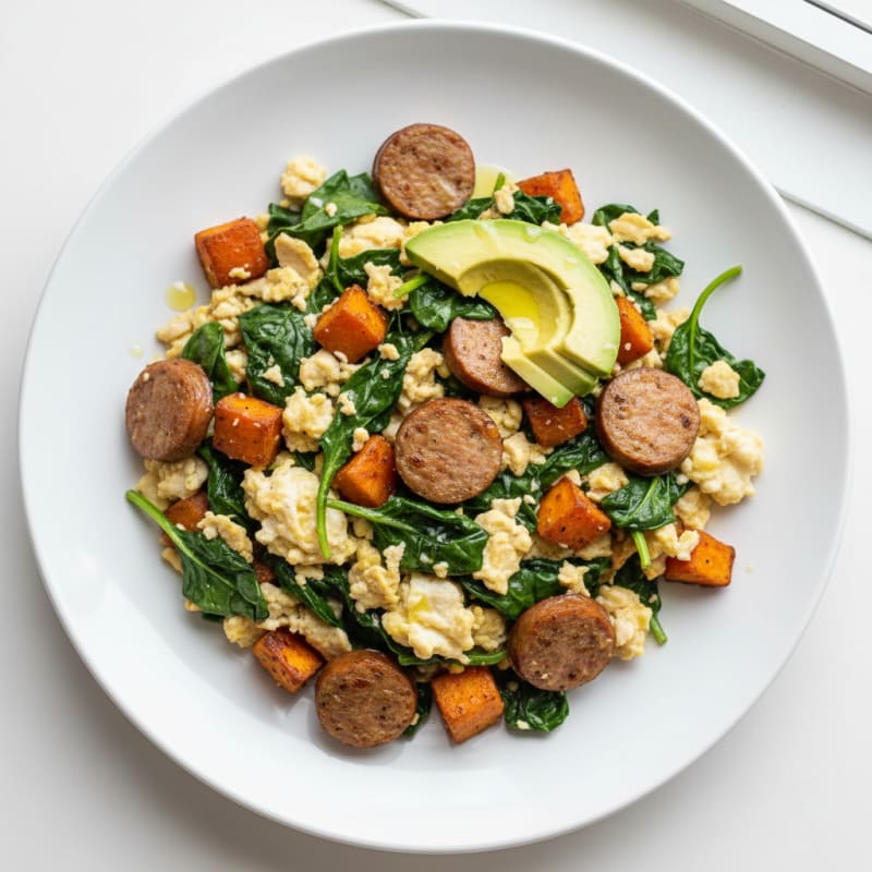 Egg White and Turkey Sausage Scramble with Spinach