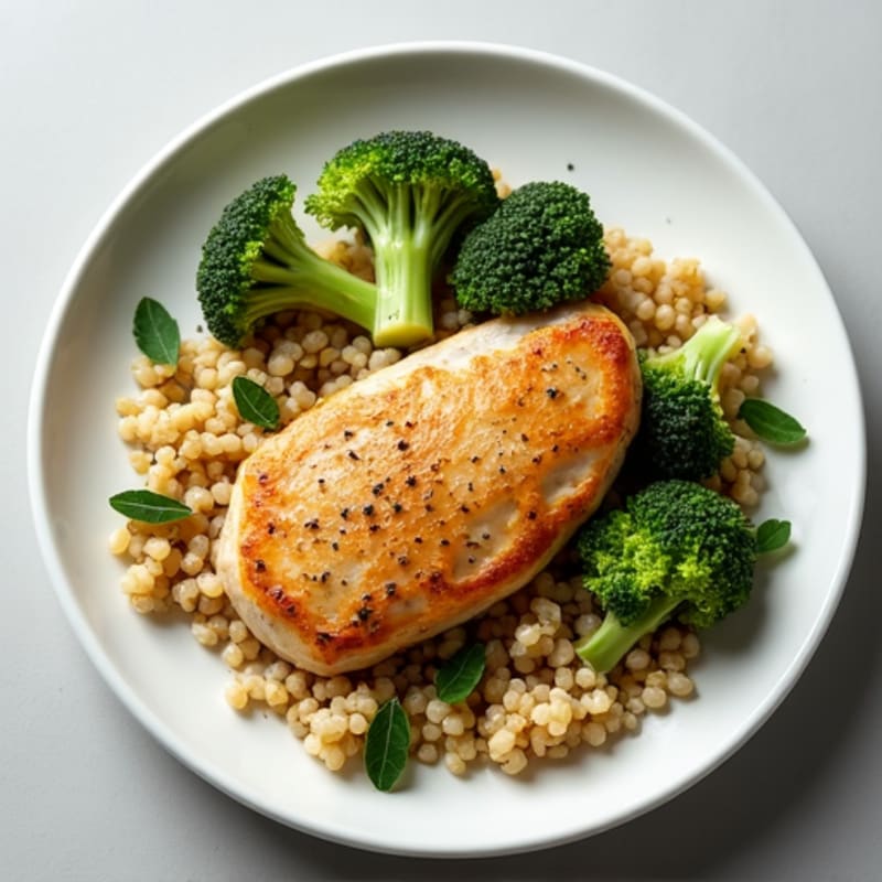 Seared Chicken Breast with Roasted Broccoli and Quinoa