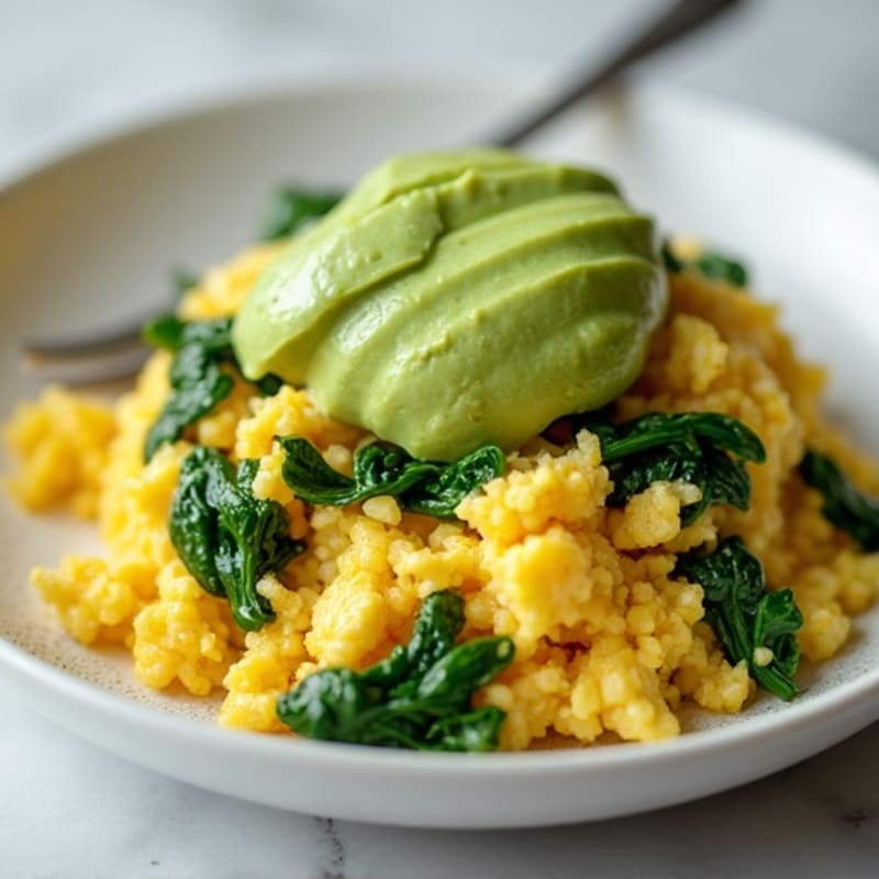 Fluffy Egg and Spinach Scramble with Creamy Avocado