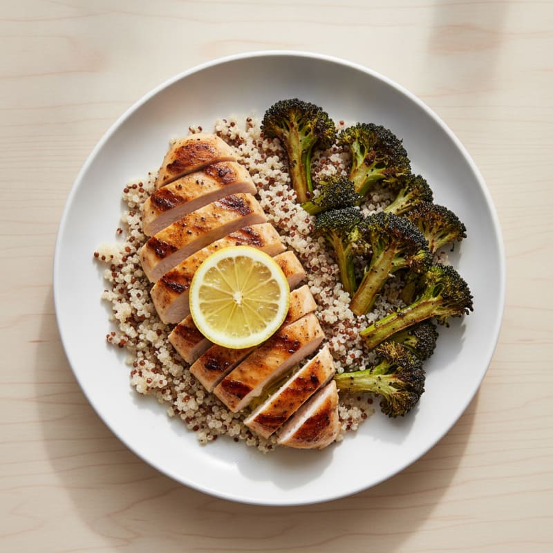 Grilled Chicken Breast with Quinoa and Roasted Broccoli