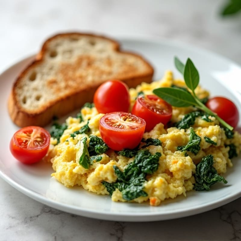 Egg White Scramble with Spinach, Cherry Tomatoes & Whole Grain Toast