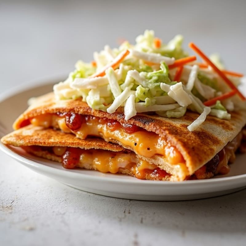 Crispy BBQ Chicken Quesadillas with Crunchy Slaw