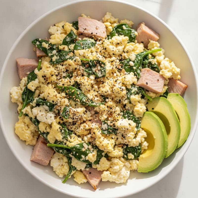 Cottage Cheese Scramble with Spinach and Smoked Turkey